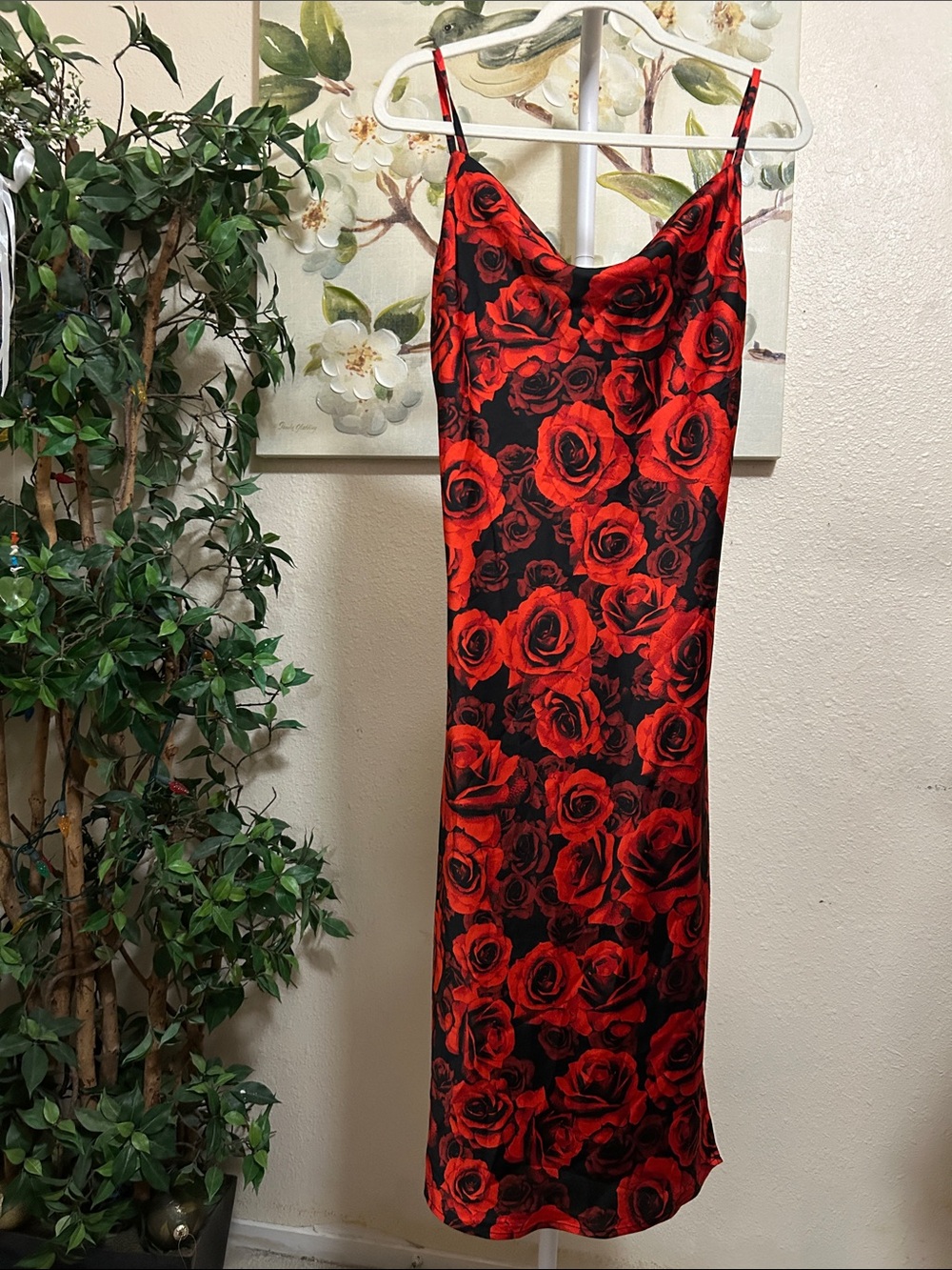 Inspired Hearts Red Rose Slip Midi Dress